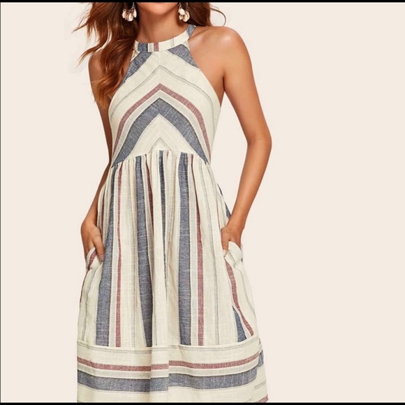 SOLD πListicle Midi Linen Striped Dress EUC M - Picture 2 of 12